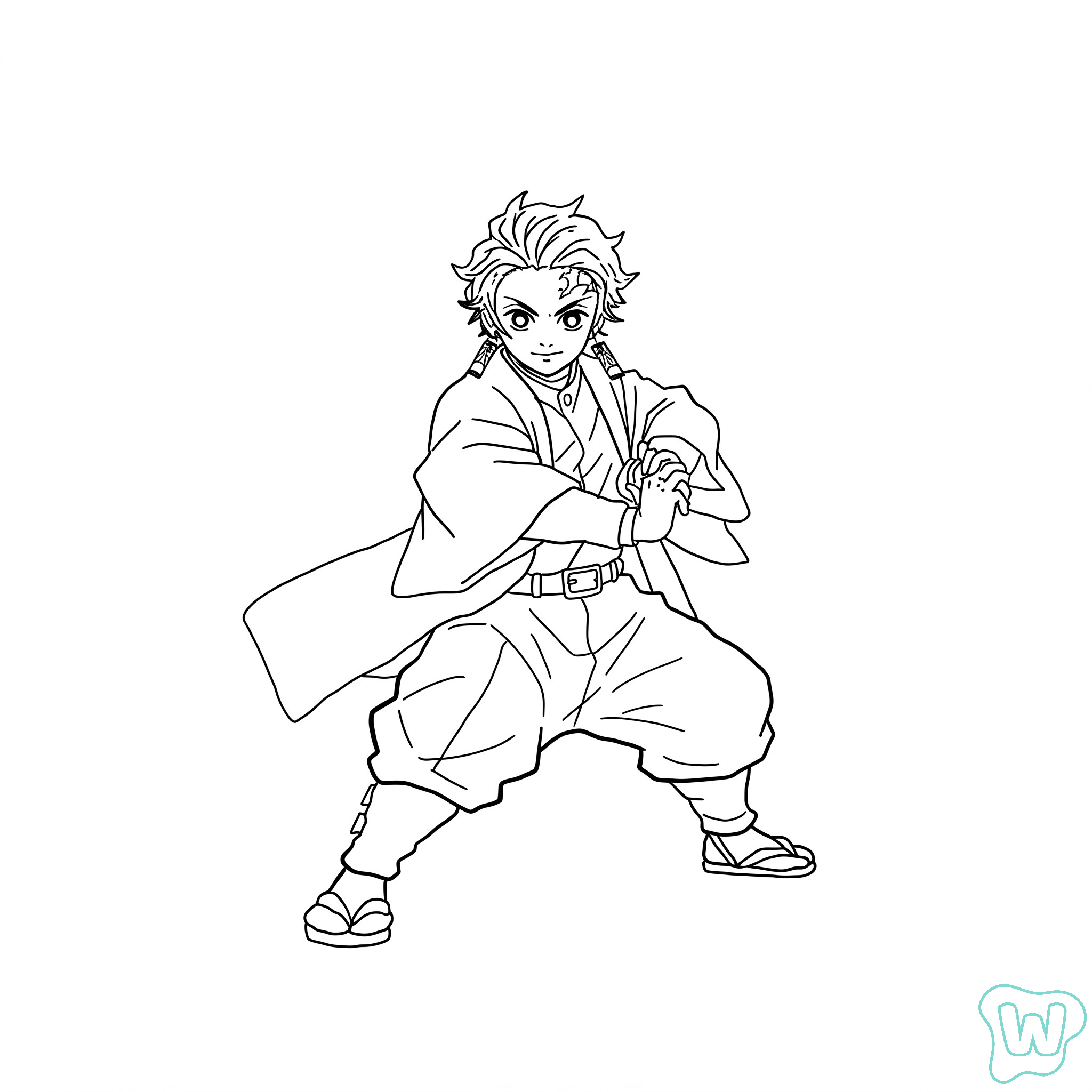 Tanjiro en pose de batalla para colorear y Imprimir PDF gratis