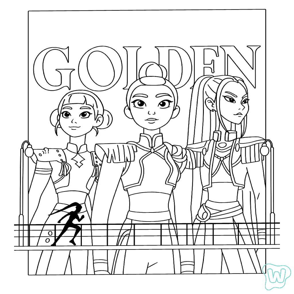 páginas para colorear lindas y fáciles de KPop Demon Hunters 1