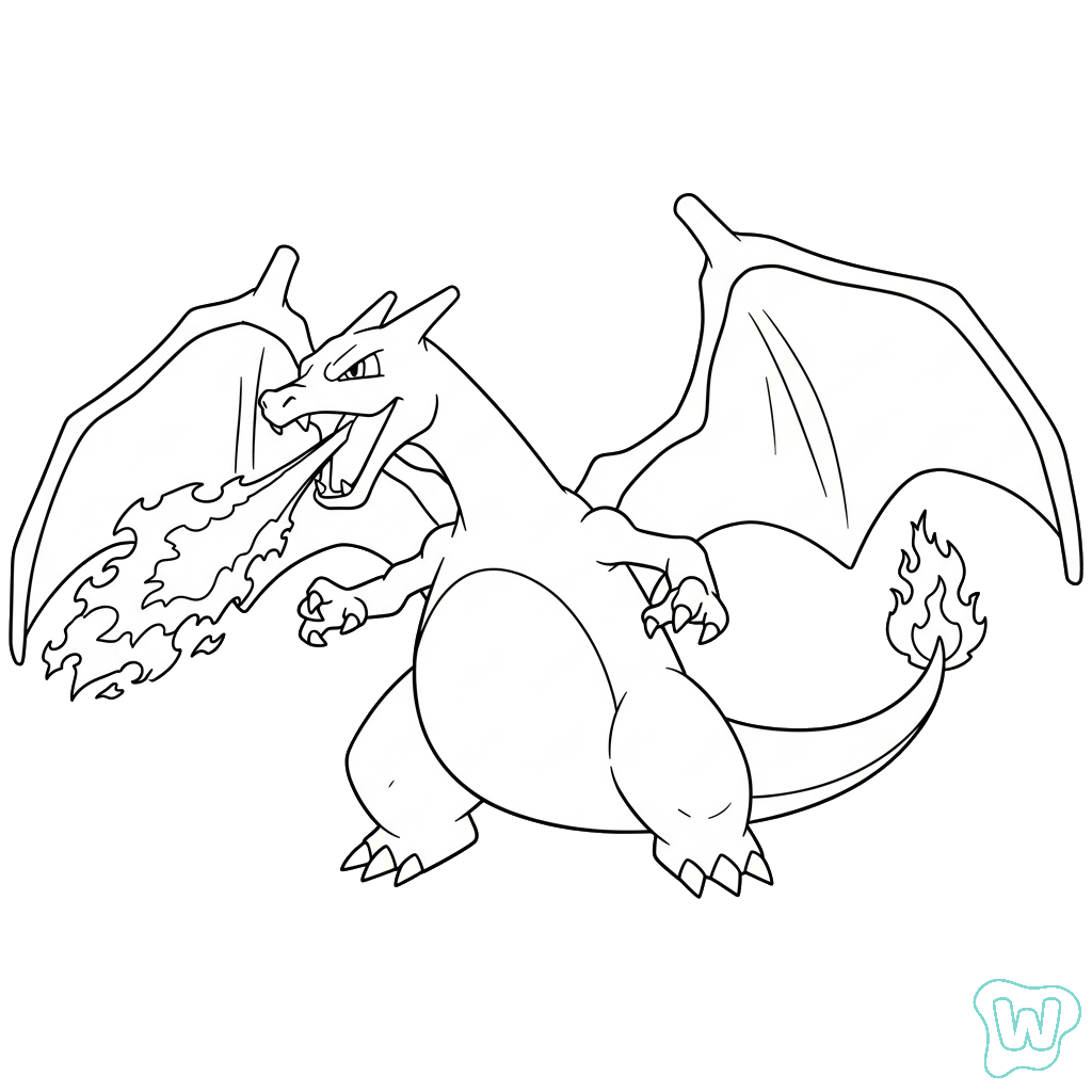 páginas para colorear lindas y fáciles de Charizard