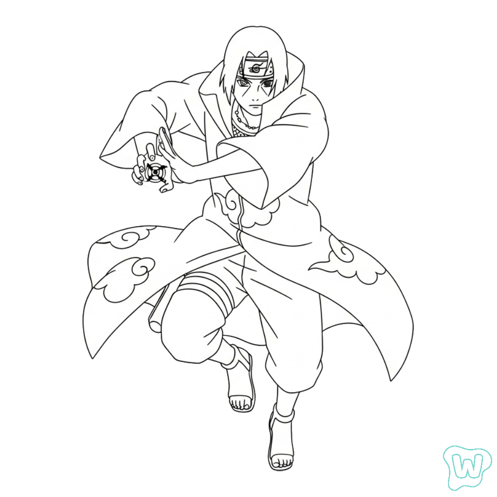 páginas para colorear detalladas de Itachi Uchiha para adultos
