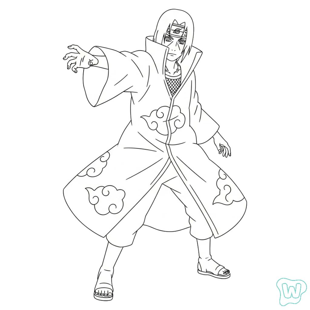 páginas para colorear imprimibles Itachi Uchiha para adultos