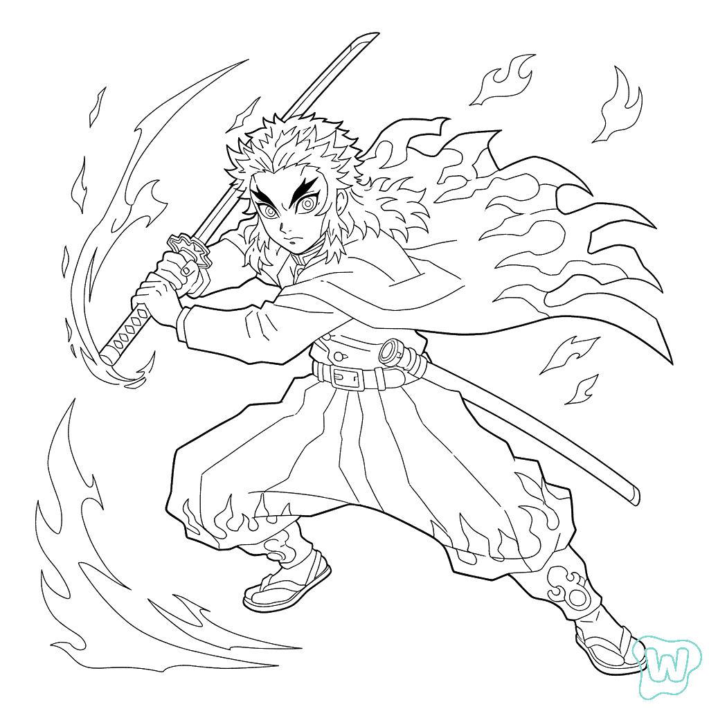 Kyojuro Rengoku colorear y Imprimir PDF