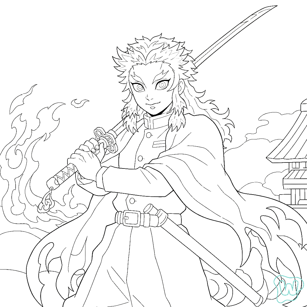Kyojuro Rengoku páginas para colorear fáciles