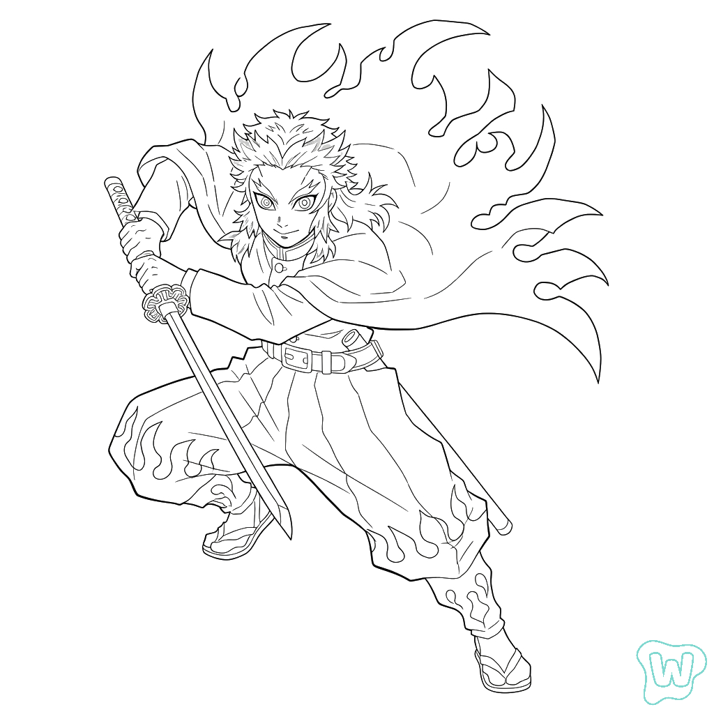 páginas para colorear kawaii lindas Kyojuro Rengoku