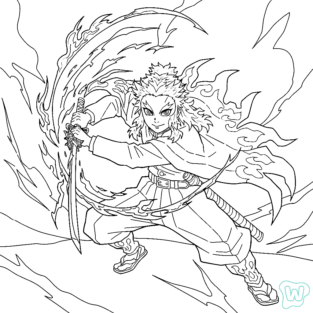Kyojuro Rengoku páginas para colorear para adultos