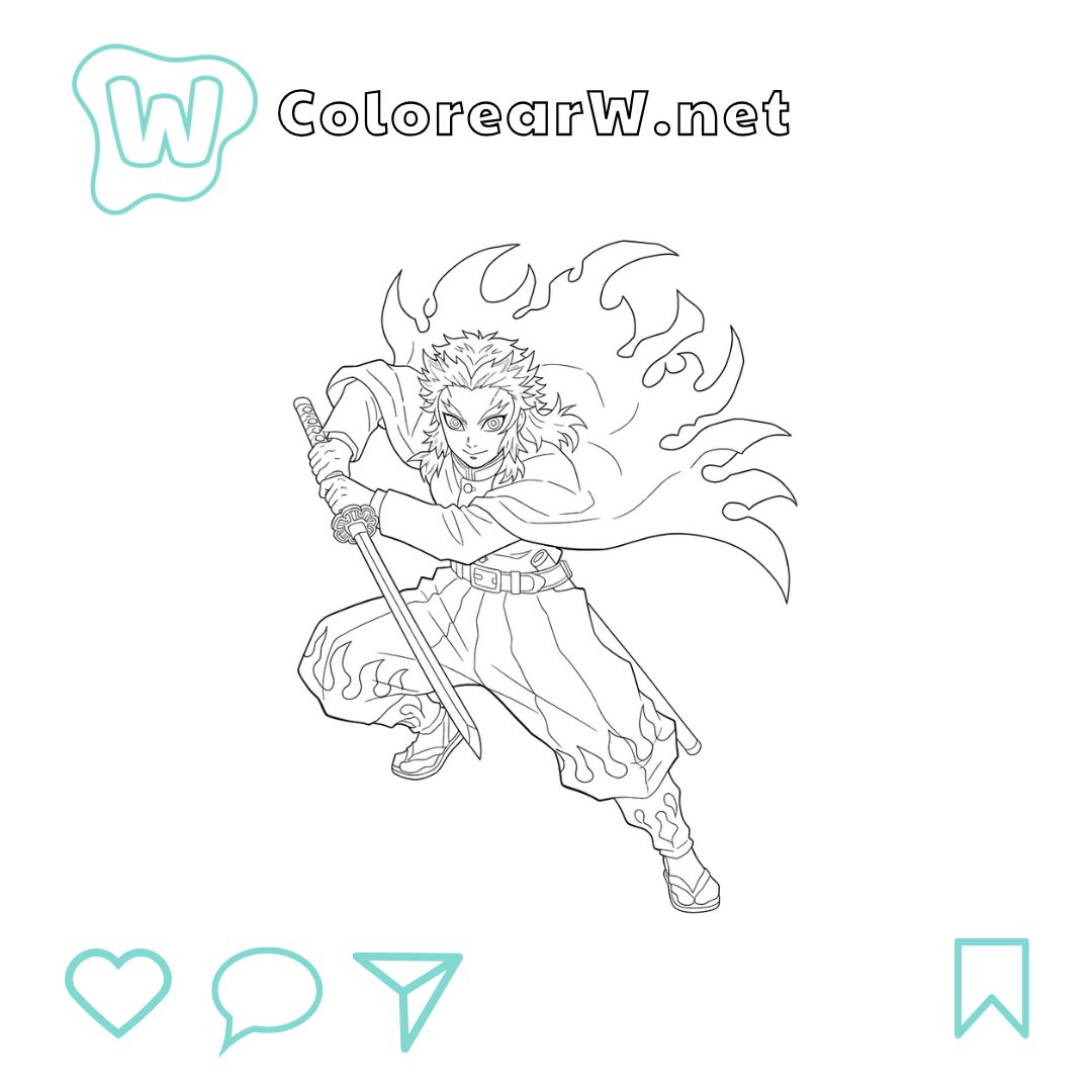 Kyojuro Rengoku para colorear (PDF para imprimir gratis) thumbnail