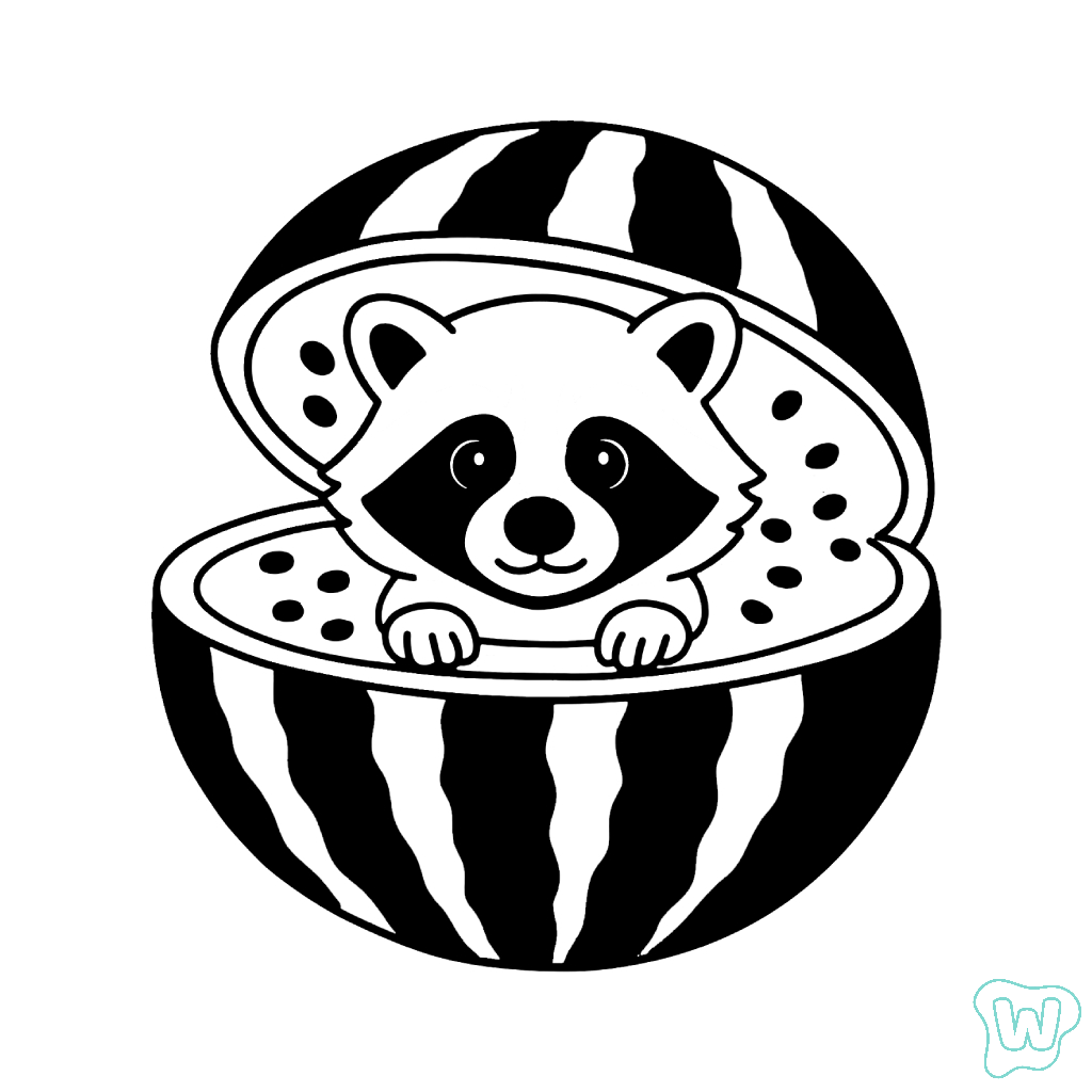 colorear y Imprimir PDF Raccooni Watermelunni
