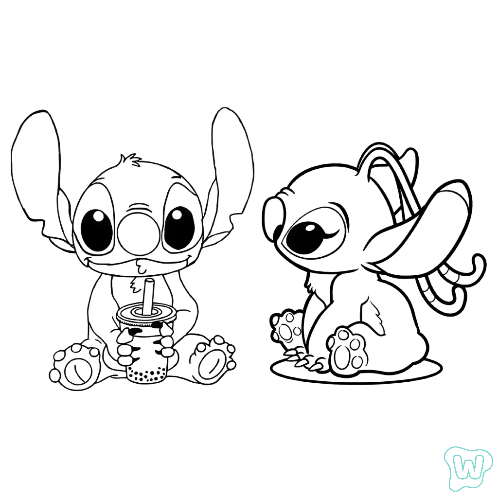 páginas para colorear de preescolar Stitch and Angel