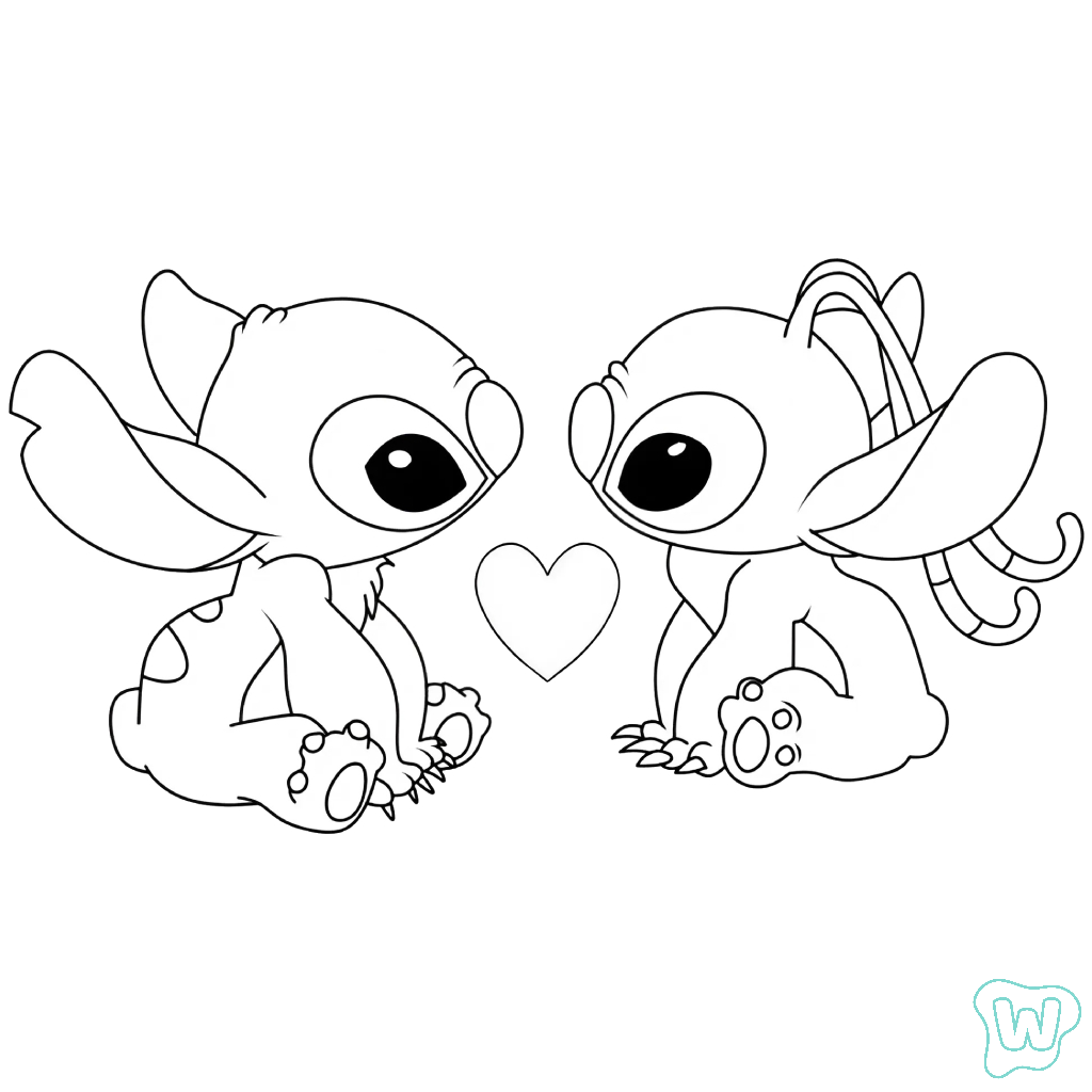 colorear y Imprimir PDF gratis Stitch and Angel