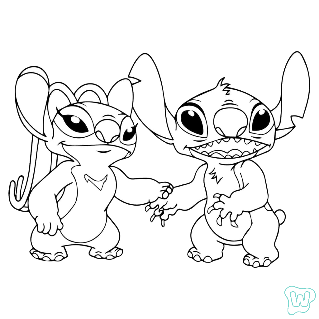 Stitch and Angel para colorear