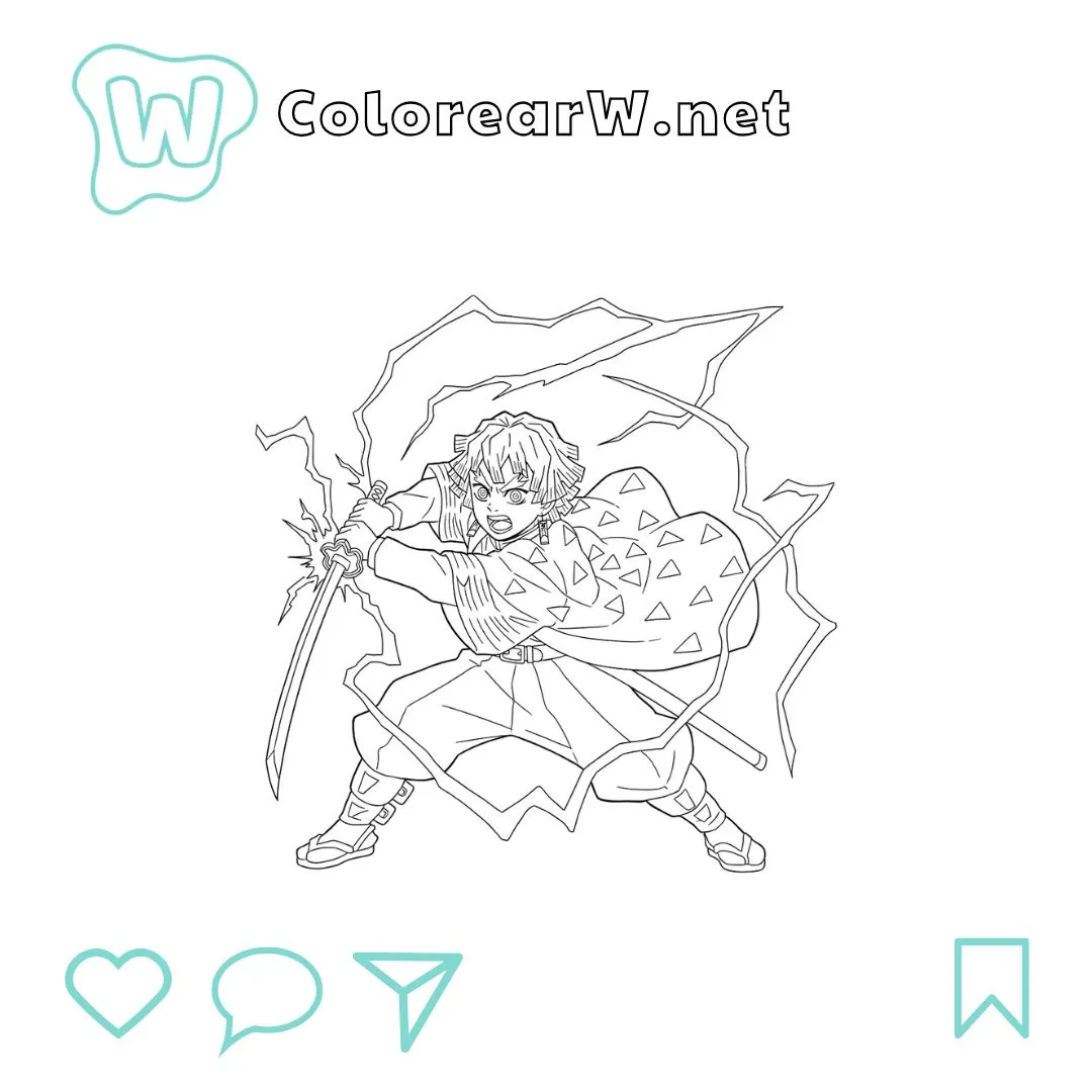 Zenitsu Agatsuma para colorear (PDF para imprimir gratis) thumbnail