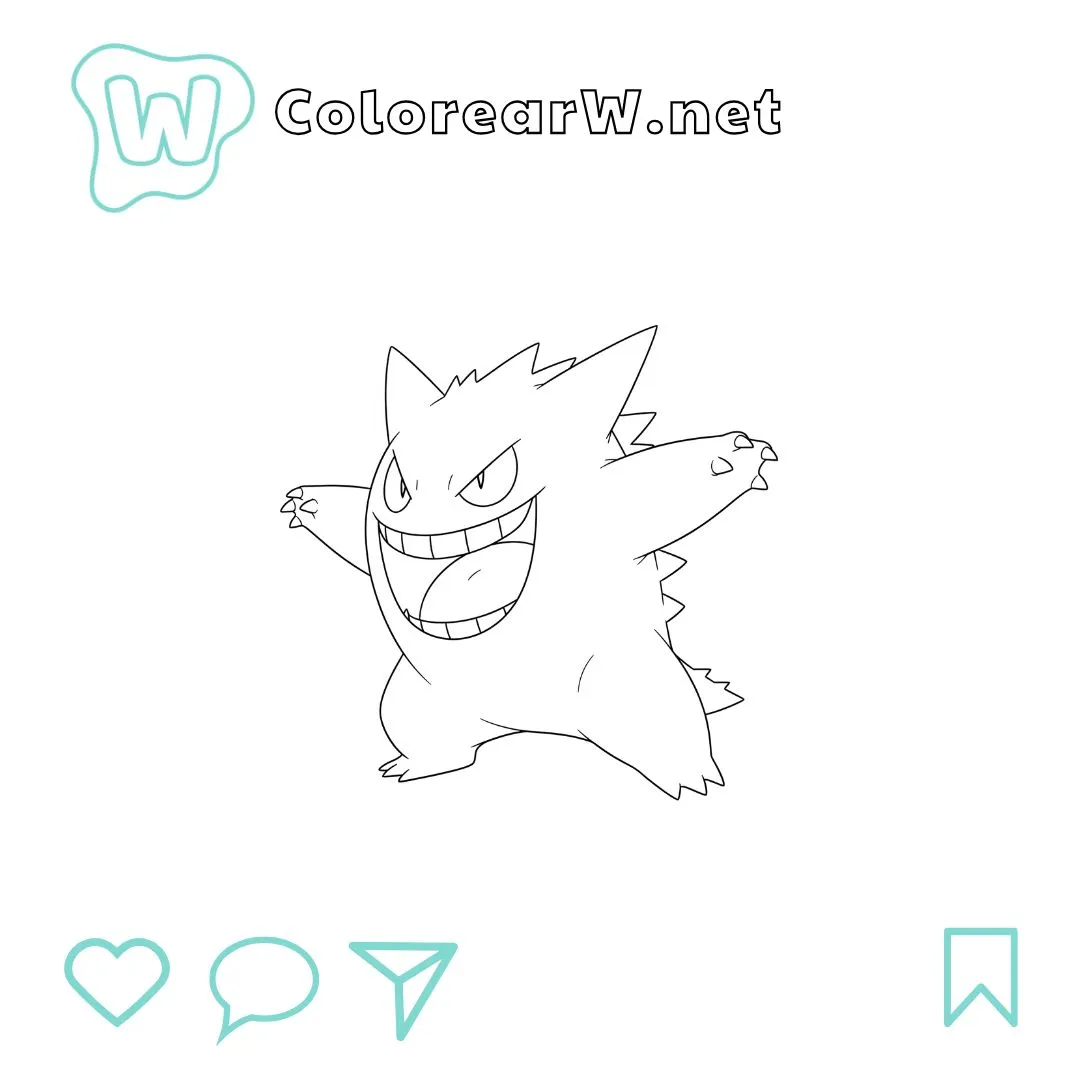 Gengar para colorear (PDF para imprimir gratis) thumbnail