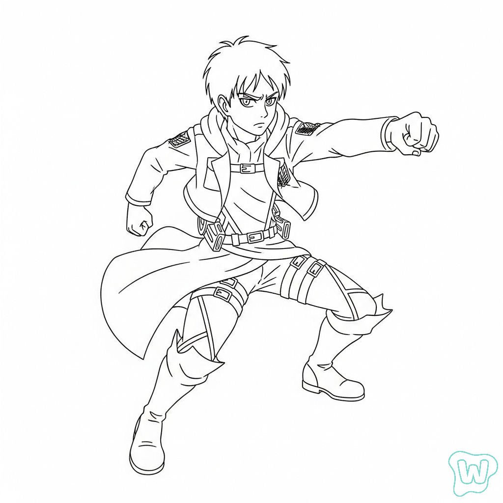 páginas para colorear lindas y fáciles de Eren Yeager