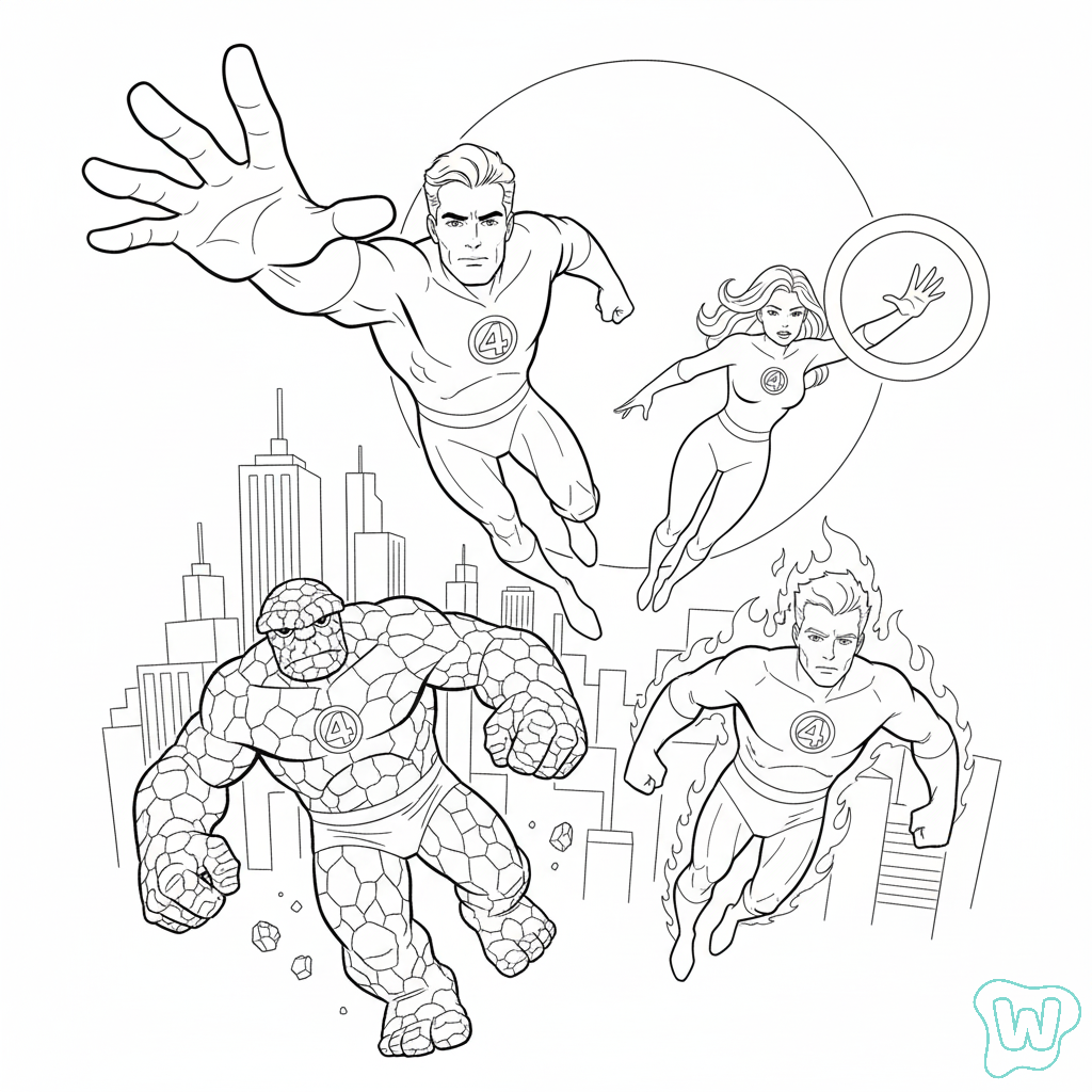 páginas para colorear lindas y fáciles de Fantastic Four