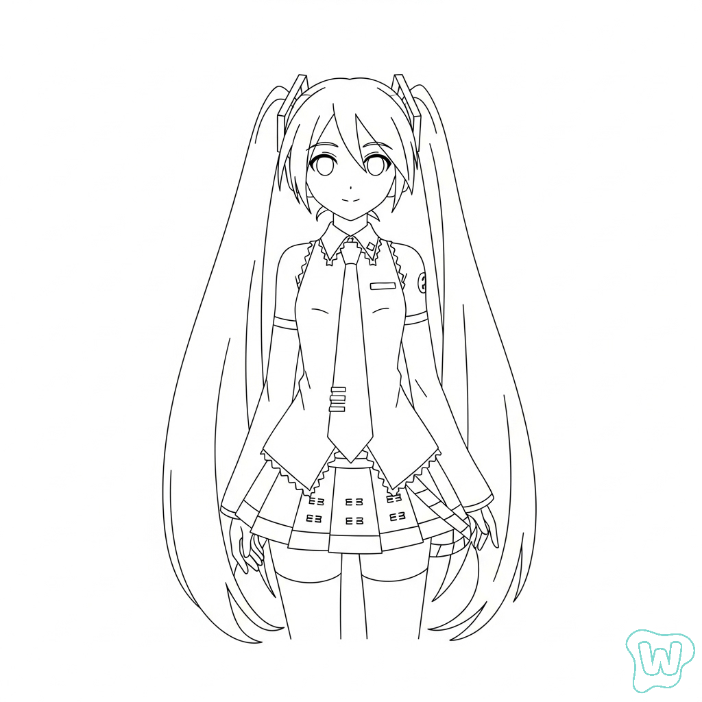 páginas para colorear imprimibles Hatsune Miku para adultos