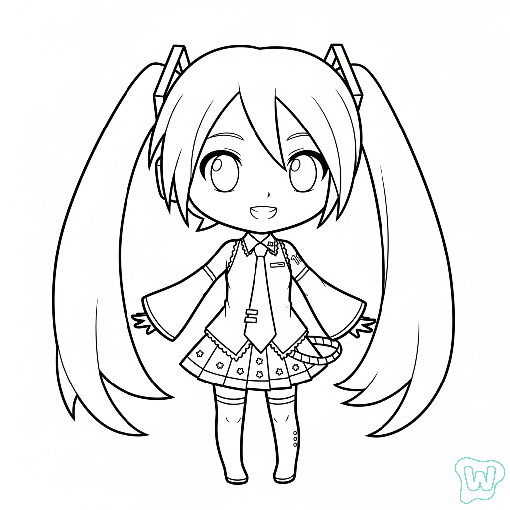 Hatsune Miku dibujos para colorear y Imprimir PDF gratis