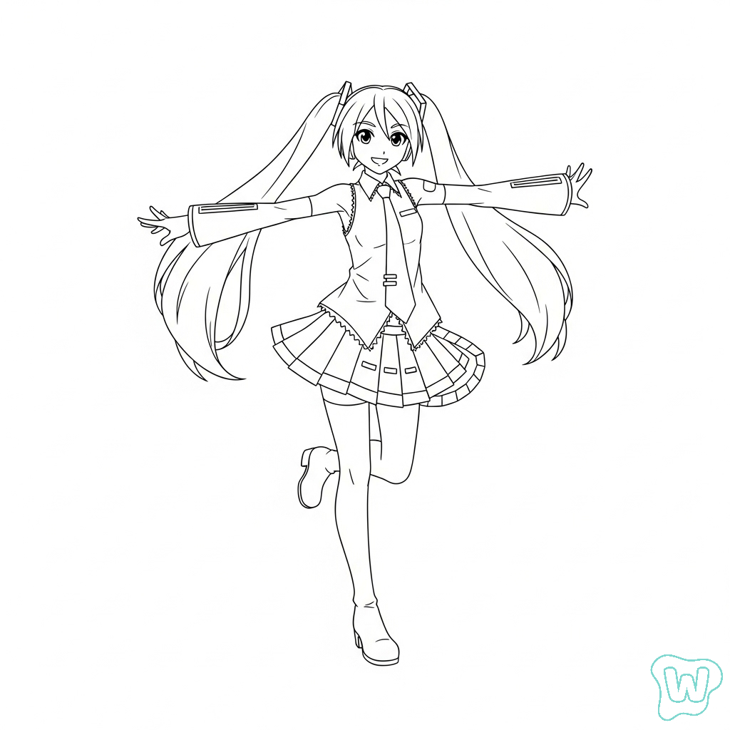 páginas para colorear para adultos Hatsune Miku
