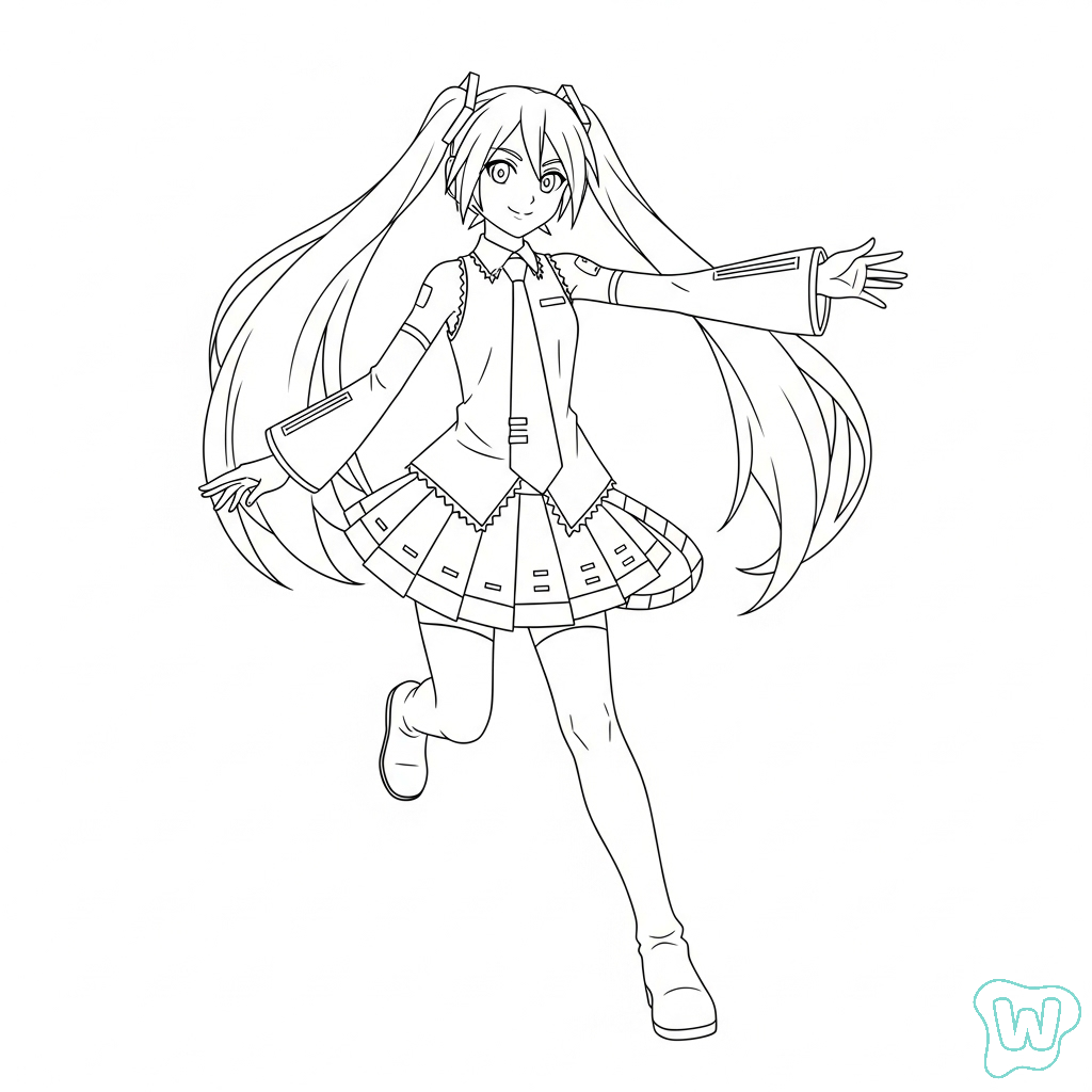 Hatsune Miku para colorear y Imprimir PDF