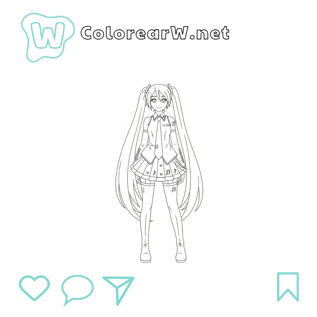 Hatsune Miku para colorear (PDF para imprimir gratis) thumbnail