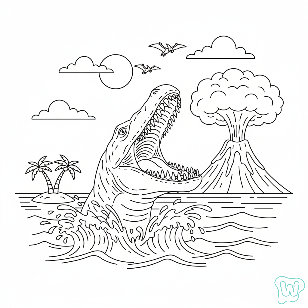 Mosasaurus para colorear y Imprimir PDF gratis