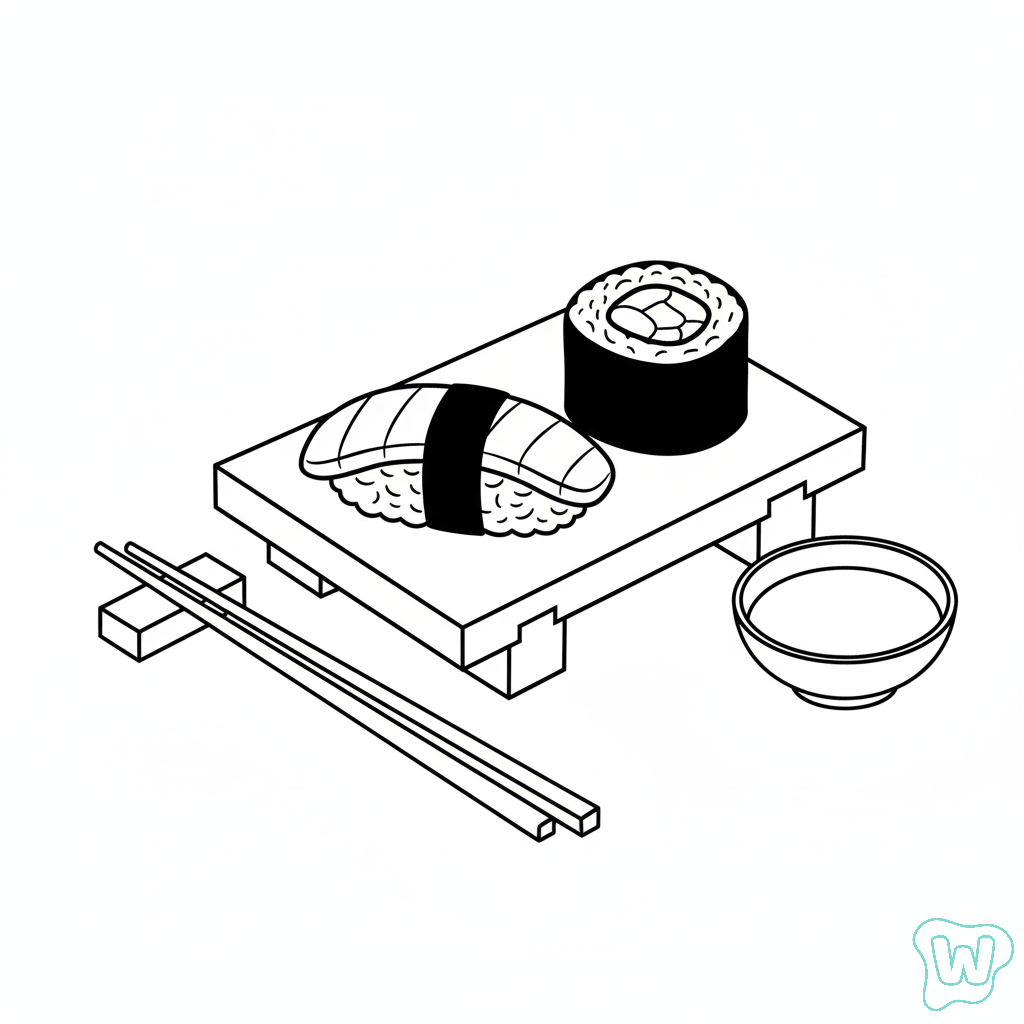 páginas para colorear kawaii lindas Sushi