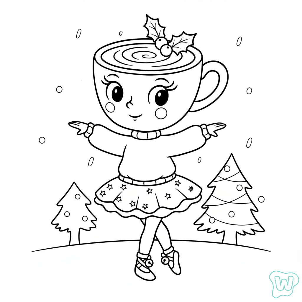 páginas para colorear kawaii lindas Ballerina Cappuccina Navidad
