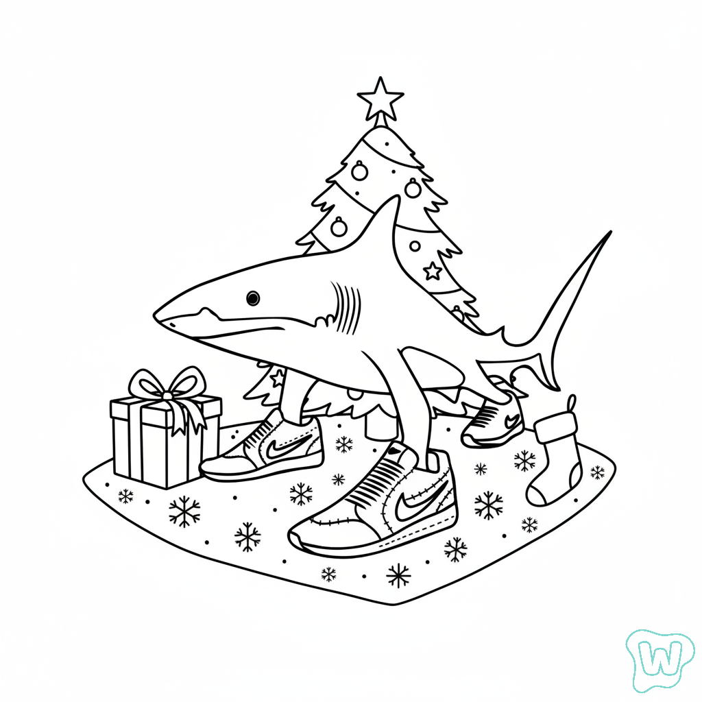 páginas para colorear kawaii lindas Tralalero Tralala Navidad