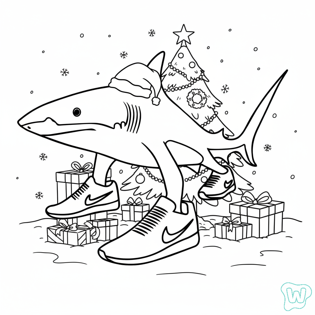 páginas para colorear lindas y fáciles de Tralalero Tralala Navidad