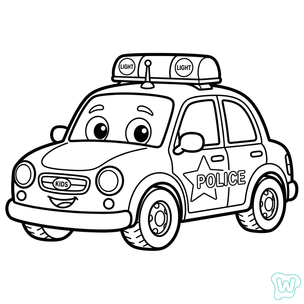 Coche de Policía para coloear páginas para colorear pdf 1