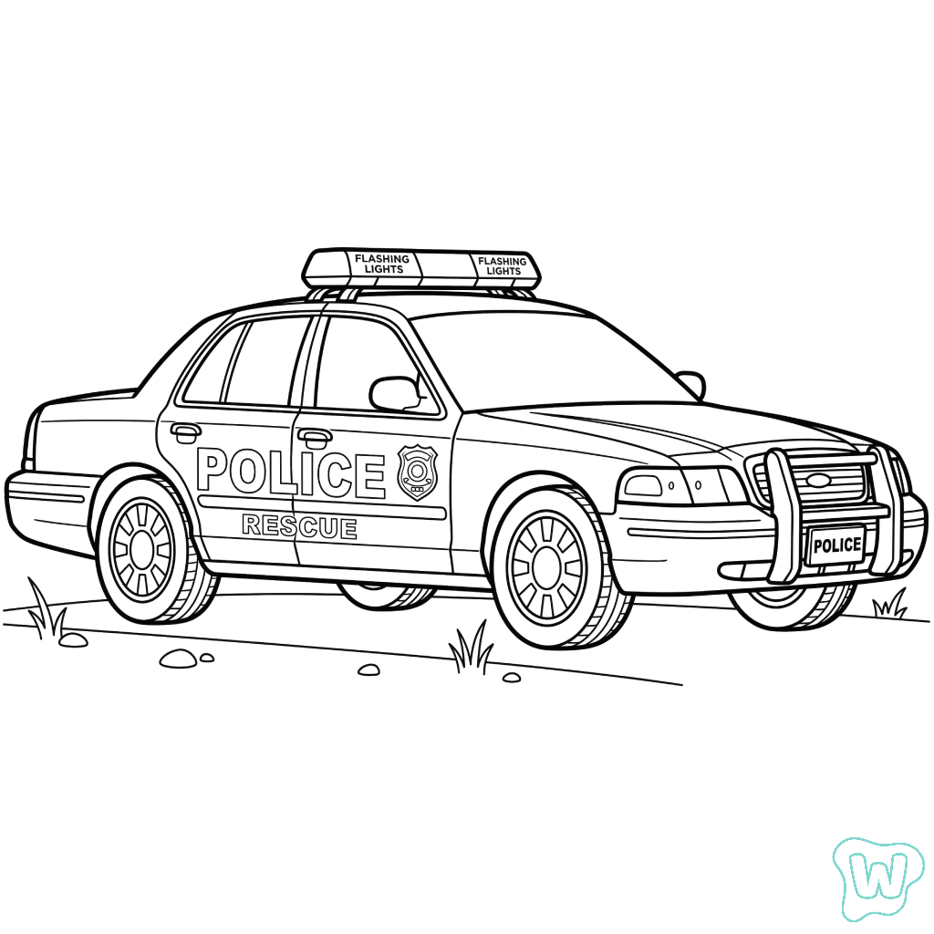 Coche de Policía para coloear adornos para colorear