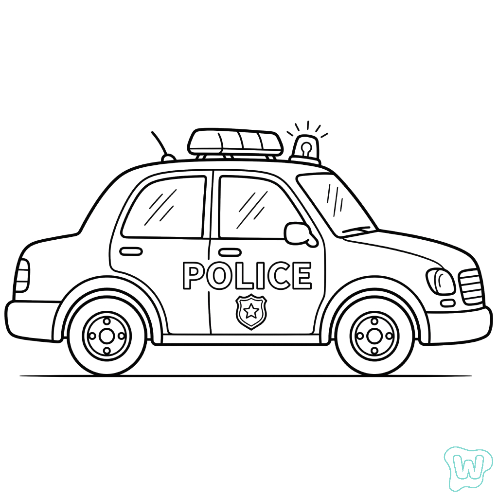 Coche de Policía para coloear páginas para colorear fáciles