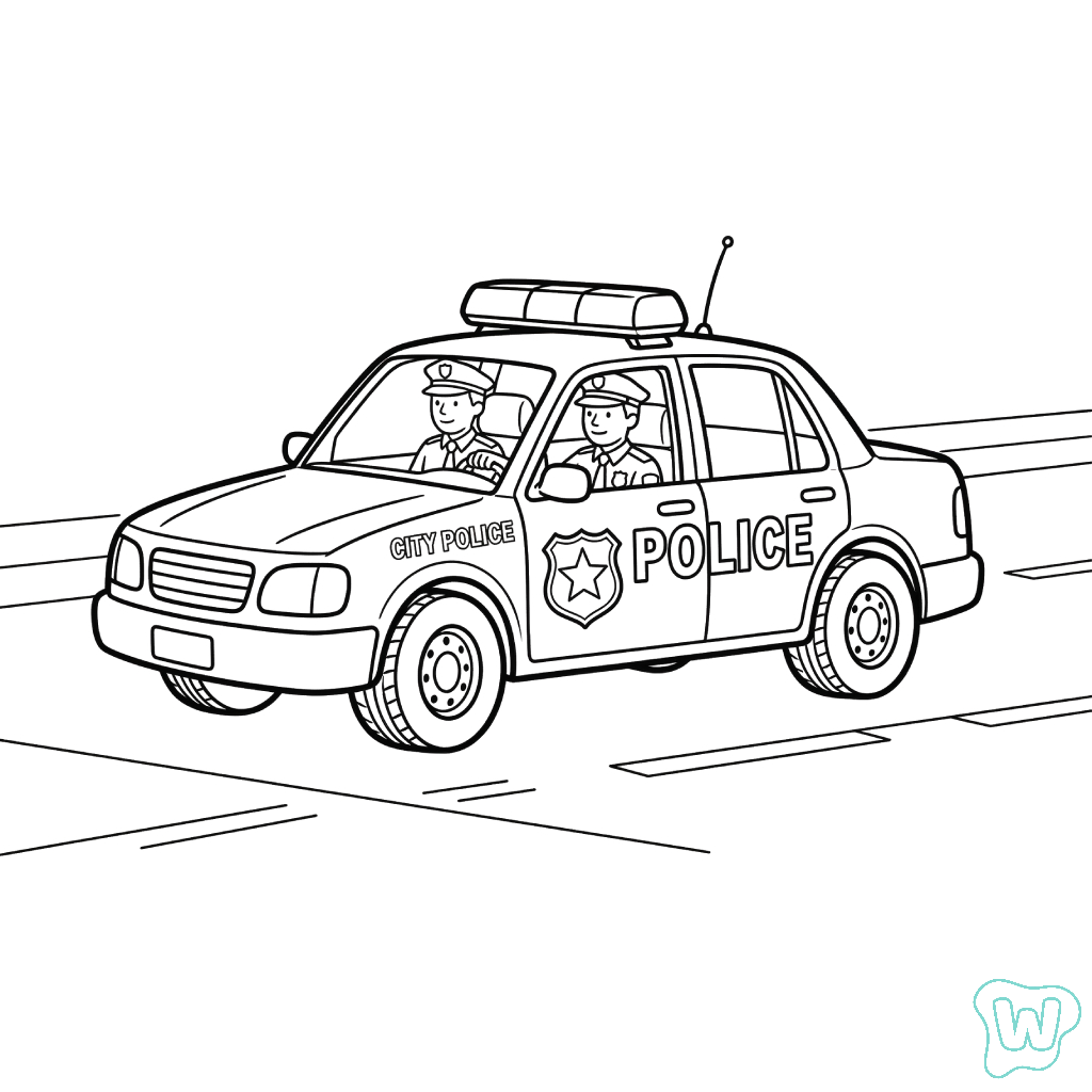 Coche de Policía para coloear descargar e imprimir PDF gratis