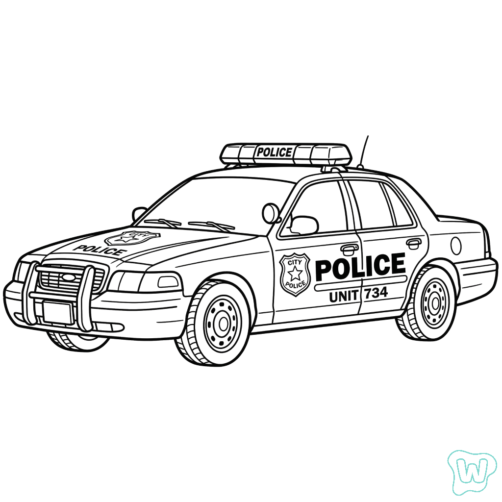 Coche de Policía para coloear PDF para imprimir gratis