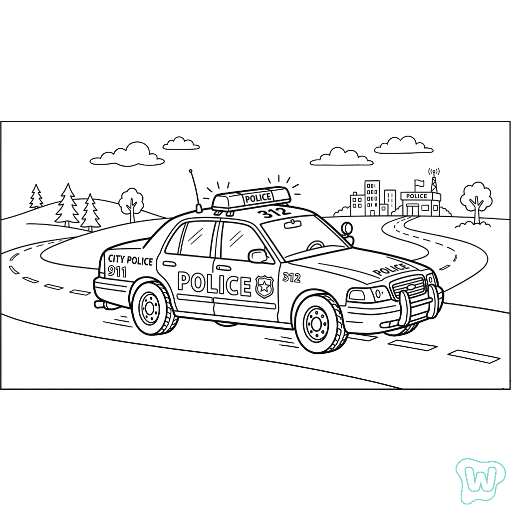 páginas para colorear detalladas de Coche de Policía para coloear para adultos