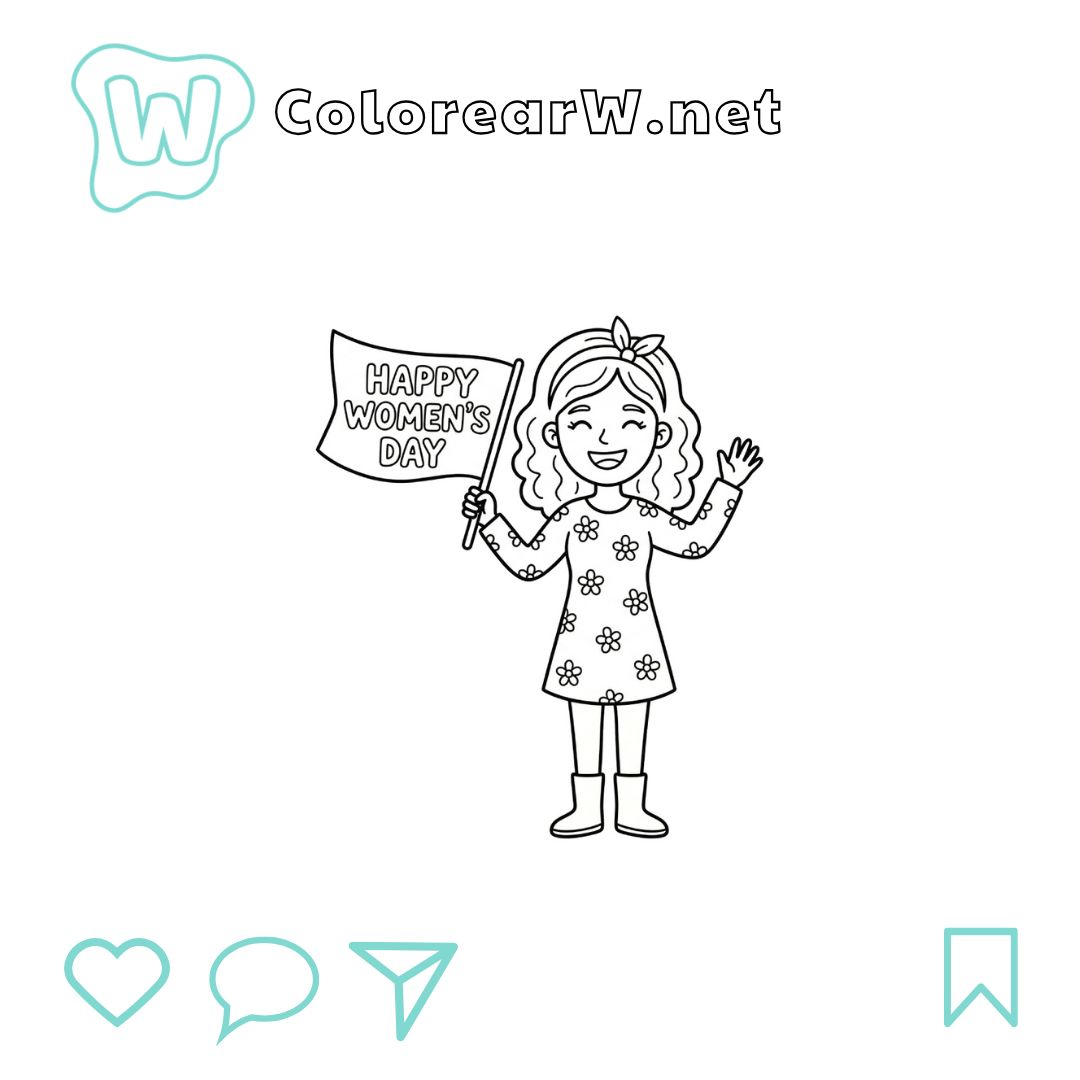 Feliz día de la mujer para colorear (PDF para imprimir gratis) thumbnail