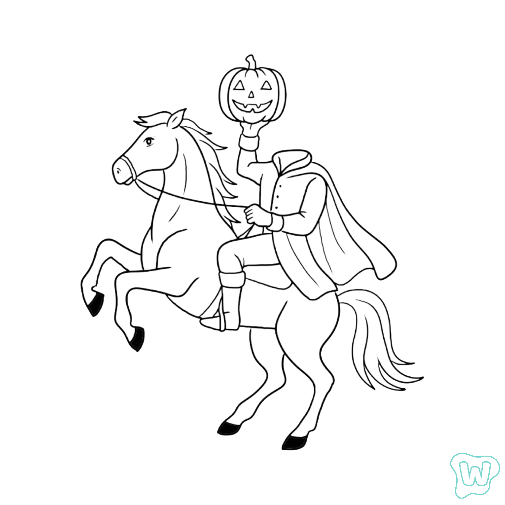 páginas para colorear imprimibles Headless Horseman para adultos