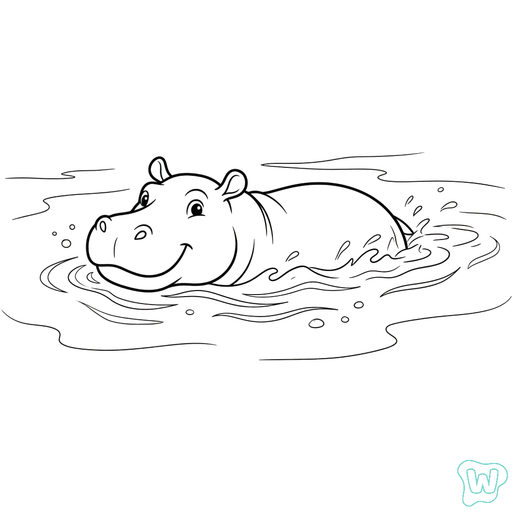 páginas para colorear para niños Hipopótamo