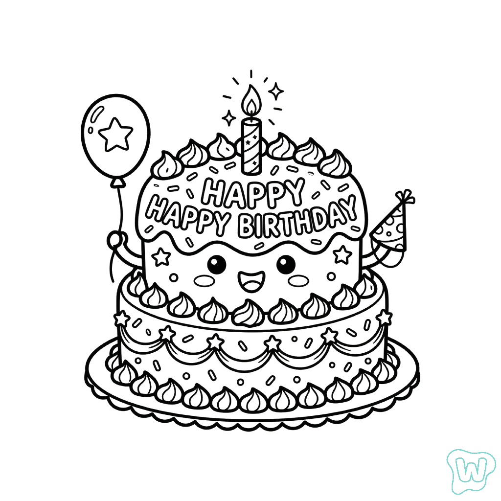 Pastel De Cumpleaños páginas para colorear imprimibles