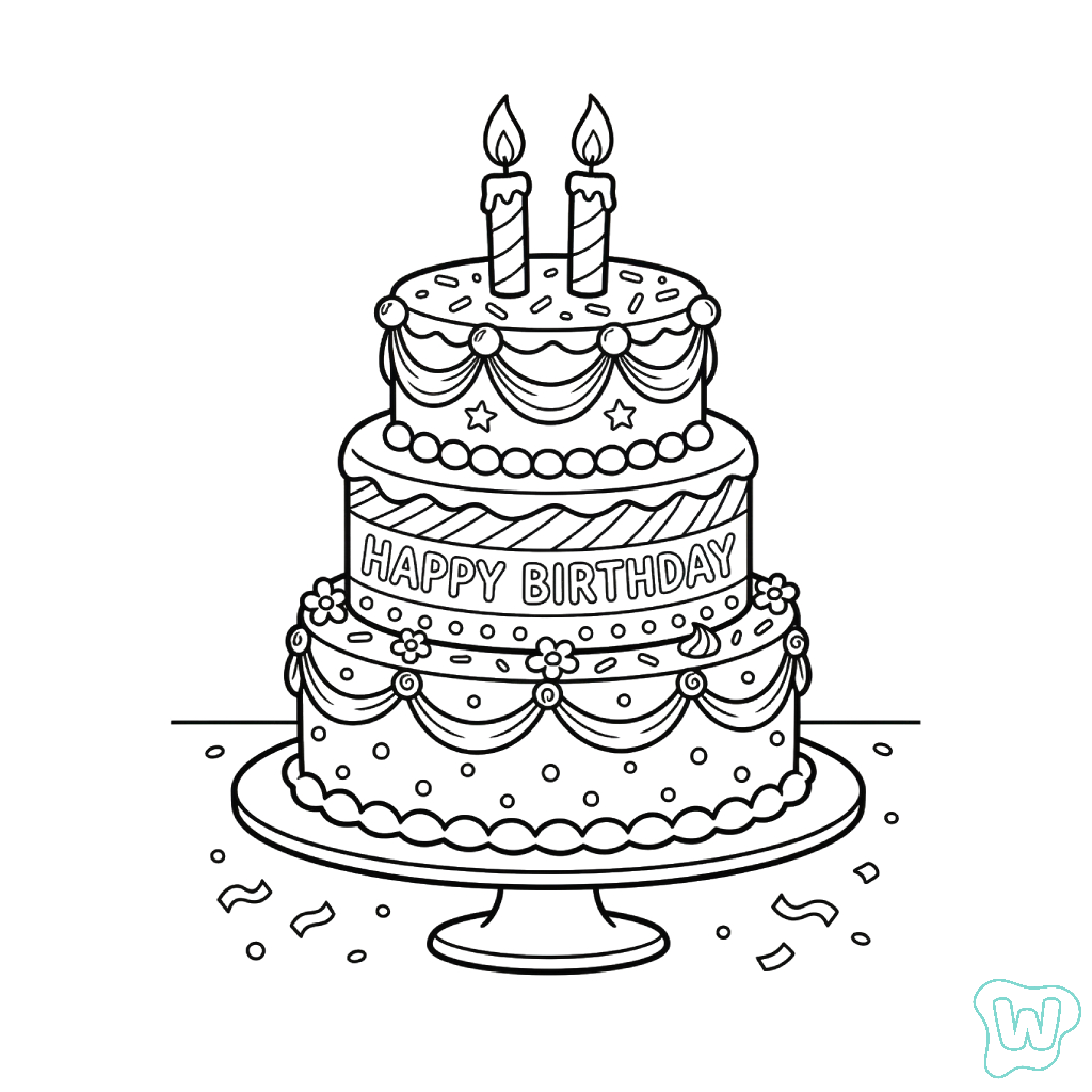 páginas para colorear Pastel De Cumpleaños