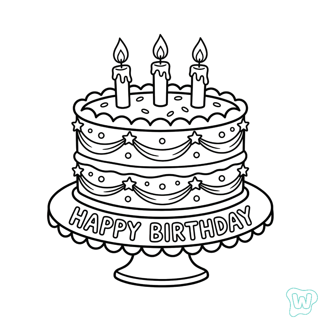 páginas para colorear para adultos Pastel De Cumpleaños