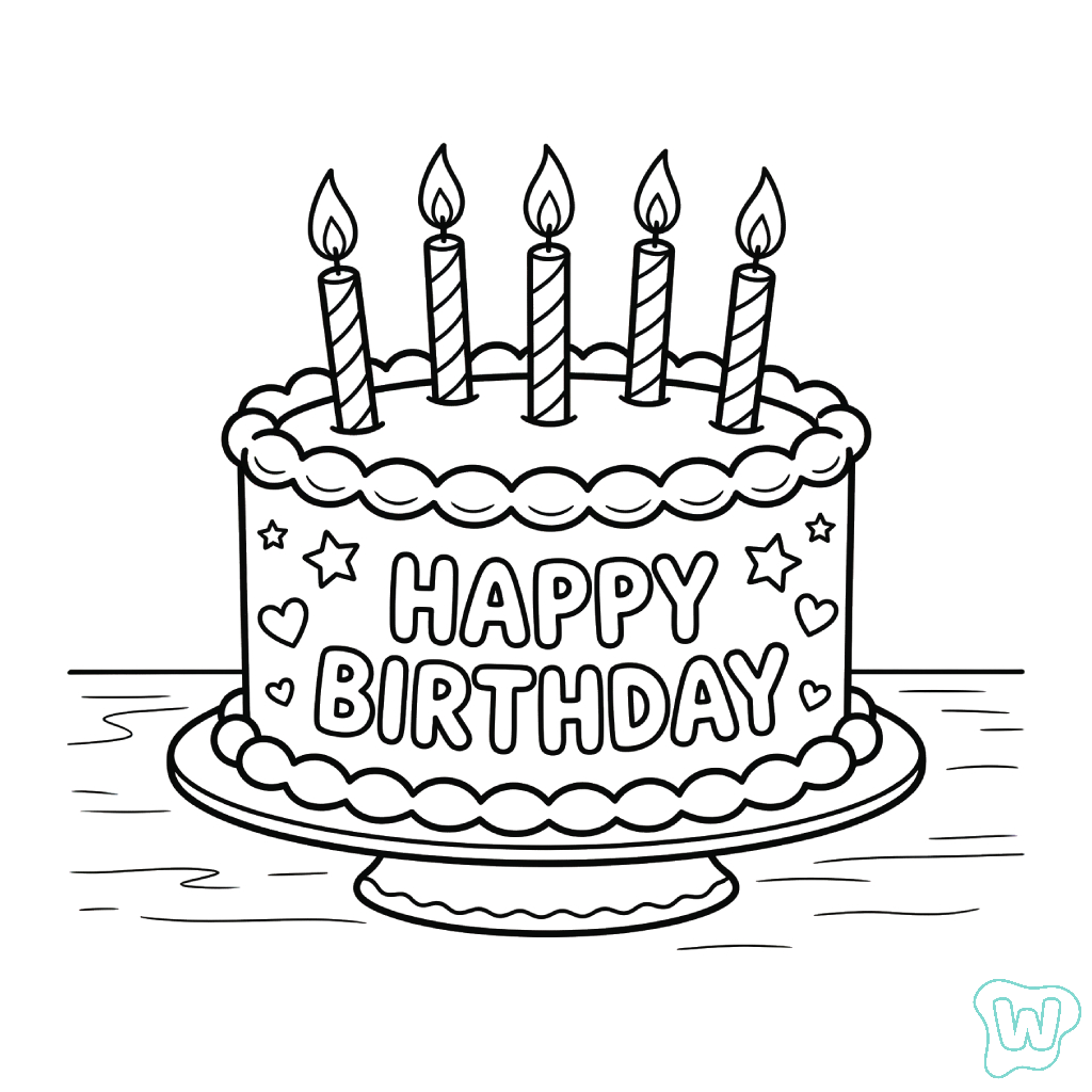 Pastel De Cumpleaños páginas para colorear de adornos