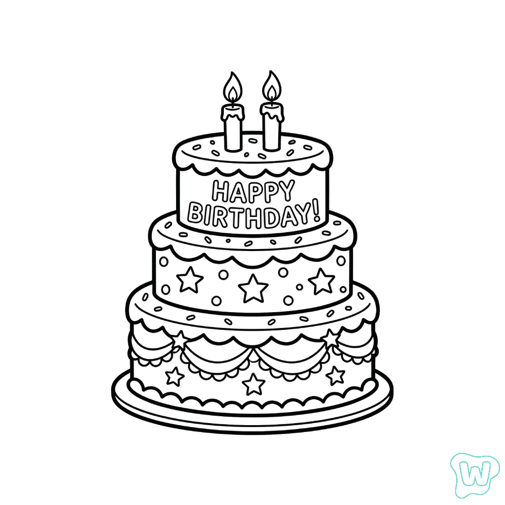 lindas páginas para colorear Pastel De Cumpleaños