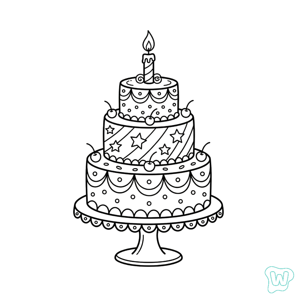 páginas para colorear gratis Pastel De Cumpleaños