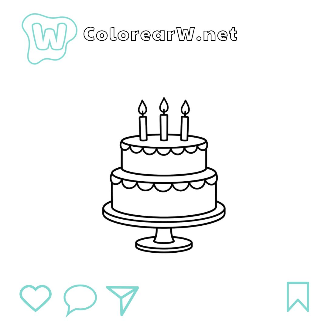 Pastel de Cumpleaños para colorear (PDF para imprimir gratis) thumbnail