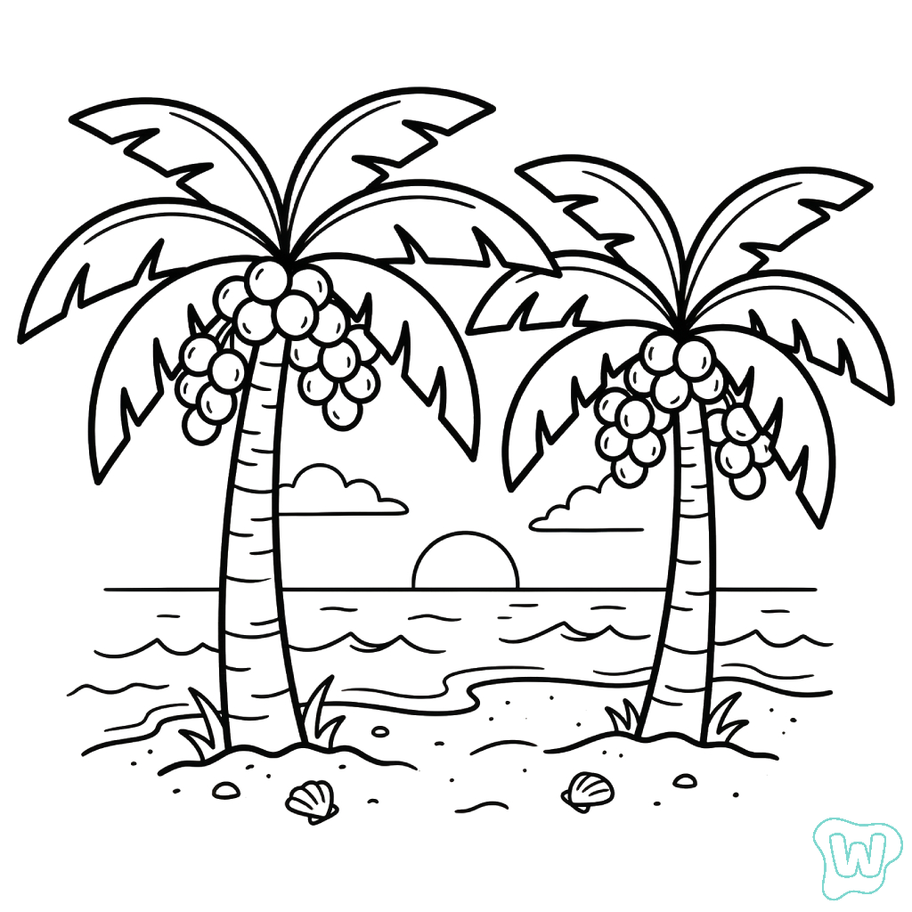 colorear páginas de Árbol de Coco