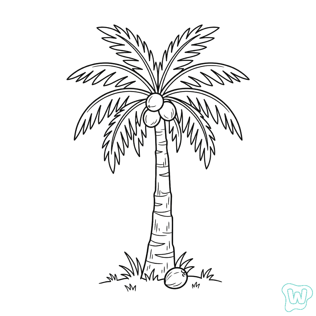 Árbol de Coco páginas para colorear para adultos 1