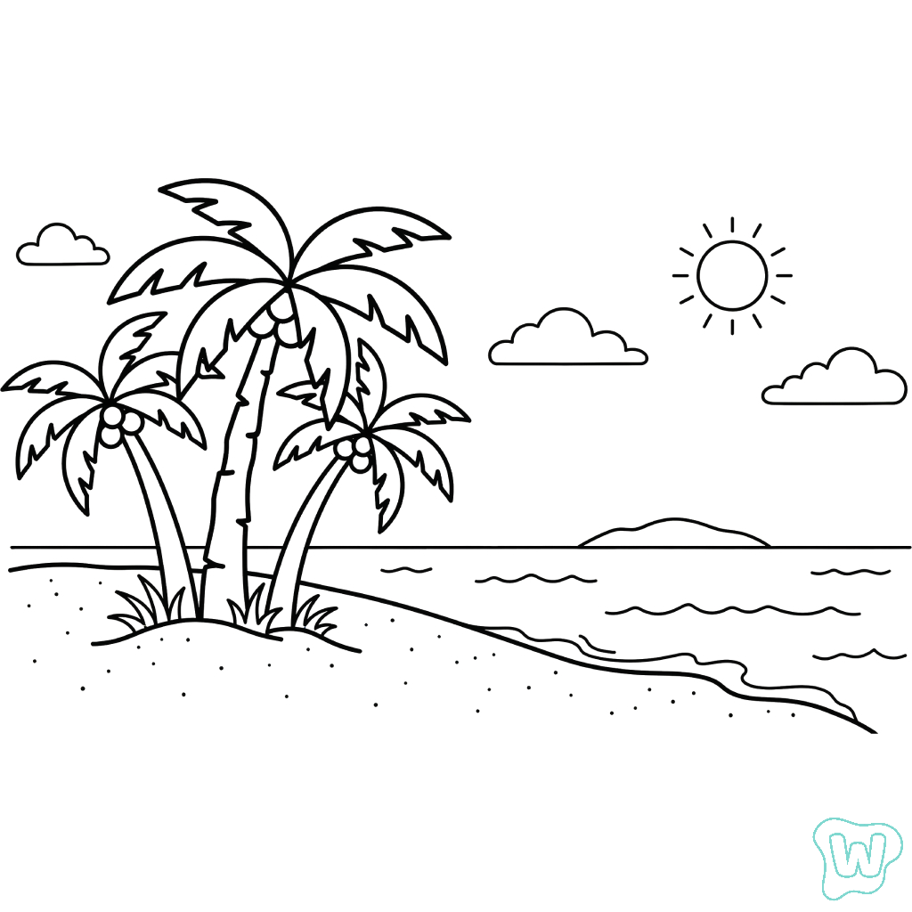 páginas para colorear Árbol de Coco imprimibles gratis