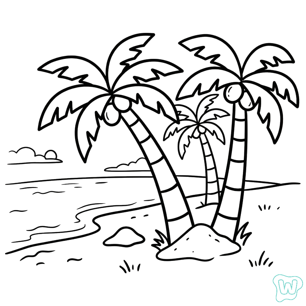 colorear páginas de Árbol de Coco 1