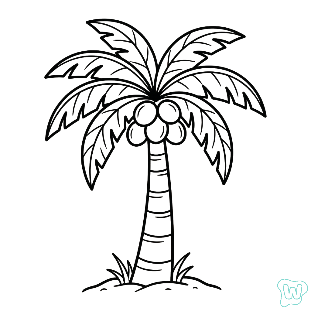 páginas para colorear kawaii lindas Árbol de Coco
