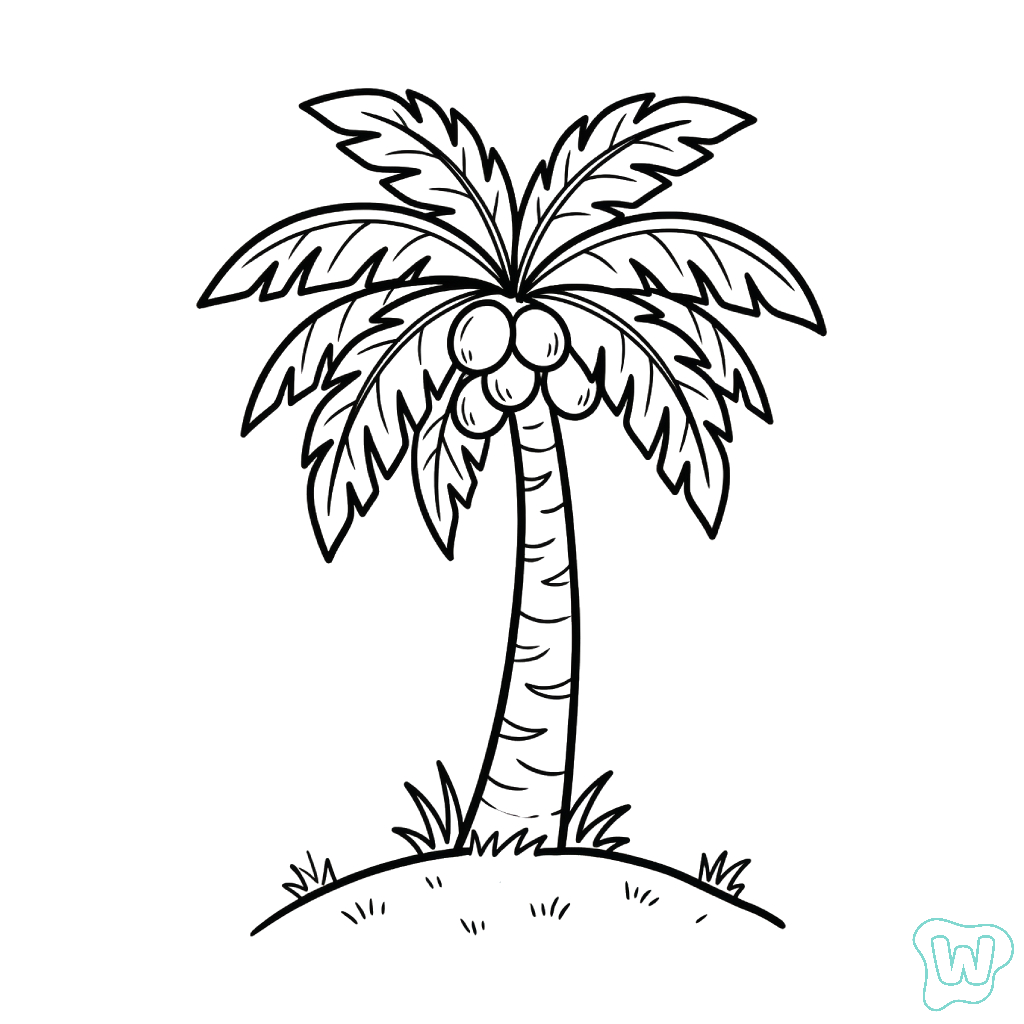 páginas para colorear gratis Árbol de Coco para niños